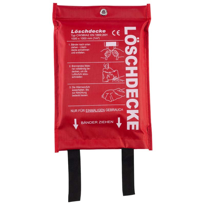 Löschdecke in der Tasche zum aufhängen.