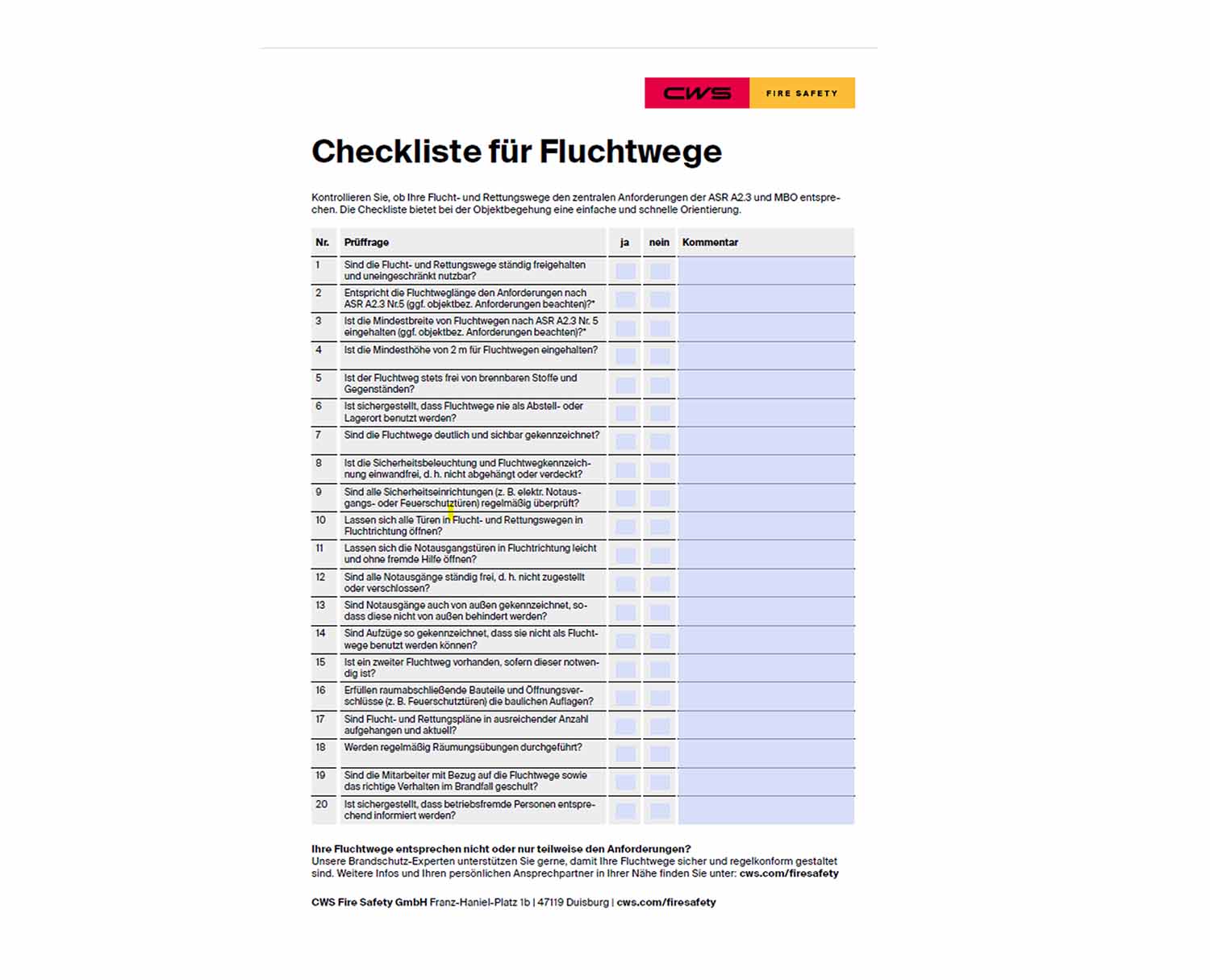 Wie breit muss ein Fluchtweg sein-Checkliste-CWS Fire Safety